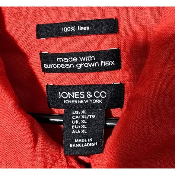 Jones & Co Linen Blouse Women XL Red Button Pockets Long Sleeve Breathable Woven - Picture 3 of 15